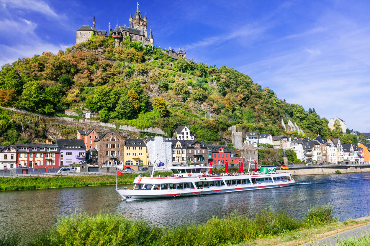 Romantic river cruises over Rhein – medieval Cochem town. Germany Cindy Bakewell Travel Rhein